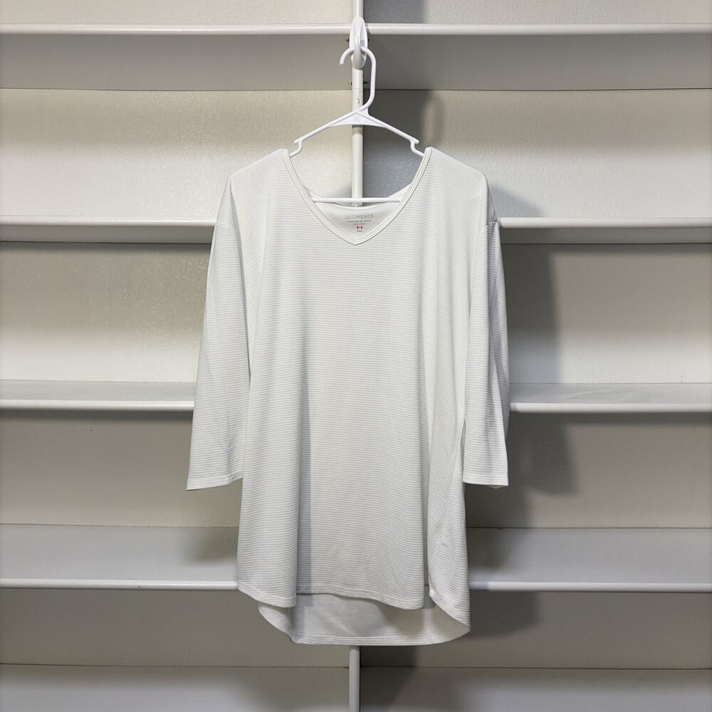 Seg'ments Women's XXL Ivory Ribbed Pullover V-Neck Stretch Modal Shirt Basic